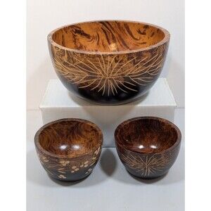 3 Jamaica Stunning Beautiful Heavily Marbled Mango Wood Bowls 7 1/2" & 4"